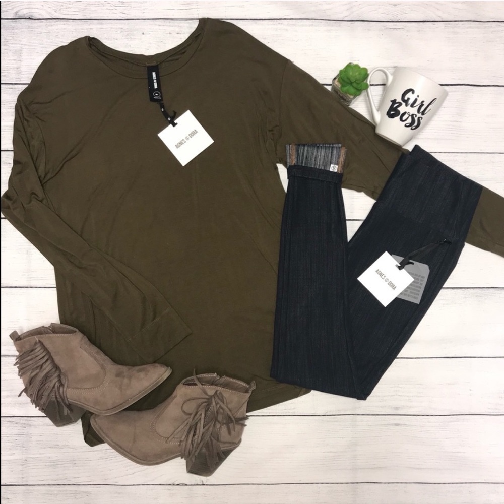 Olive long sleeve tee NWT Agnes and Dora